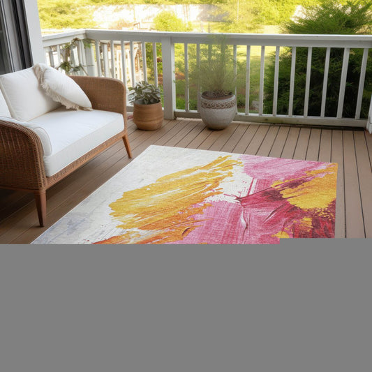 5'x8' Blush Gold Orange Abstract Washable Indoor Outdoor Area Rug