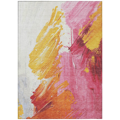 5'x8' Blush Gold Orange Abstract Washable Indoor Outdoor Area Rug