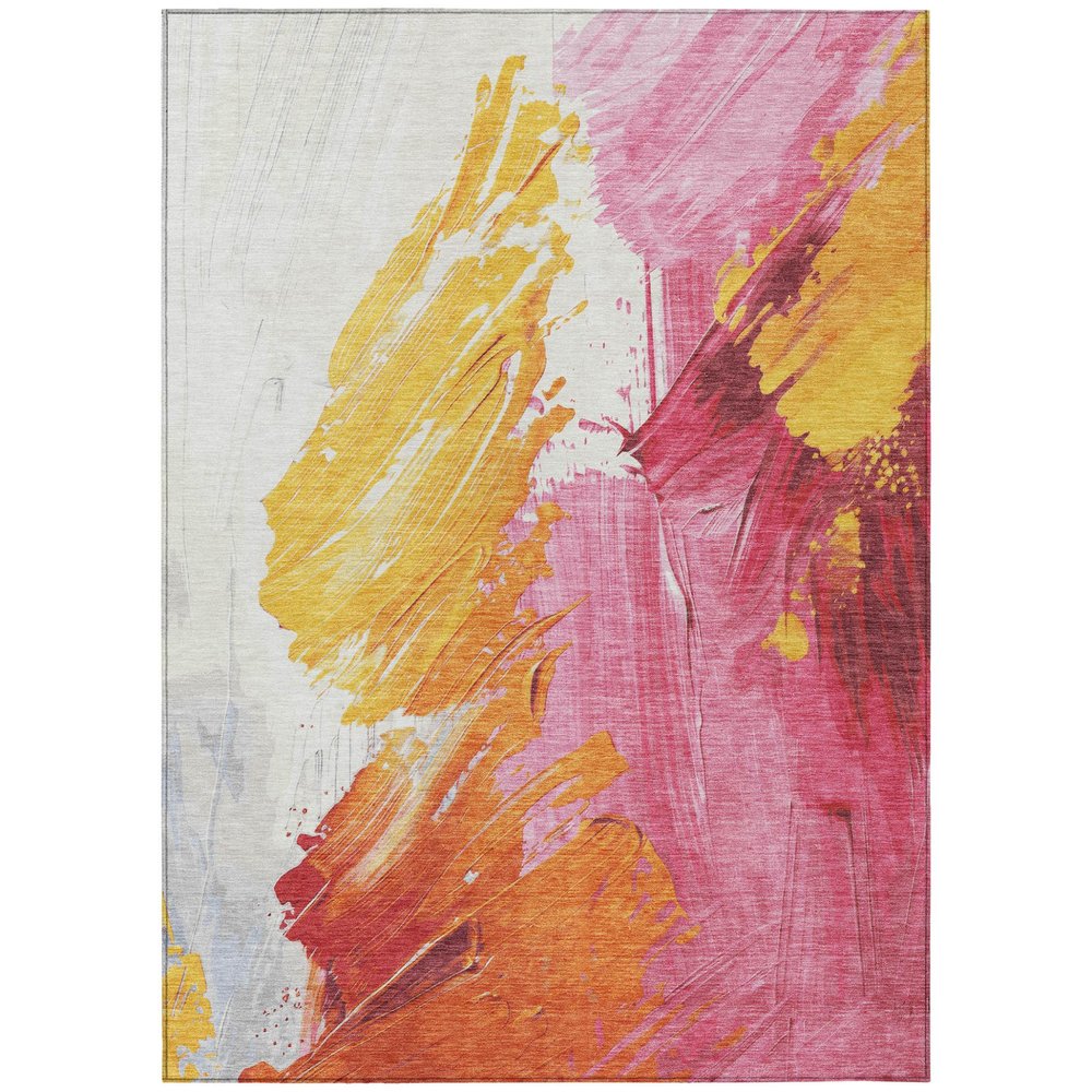 5'x8' Blush Gold Orange Abstract Washable Indoor Outdoor Area Rug