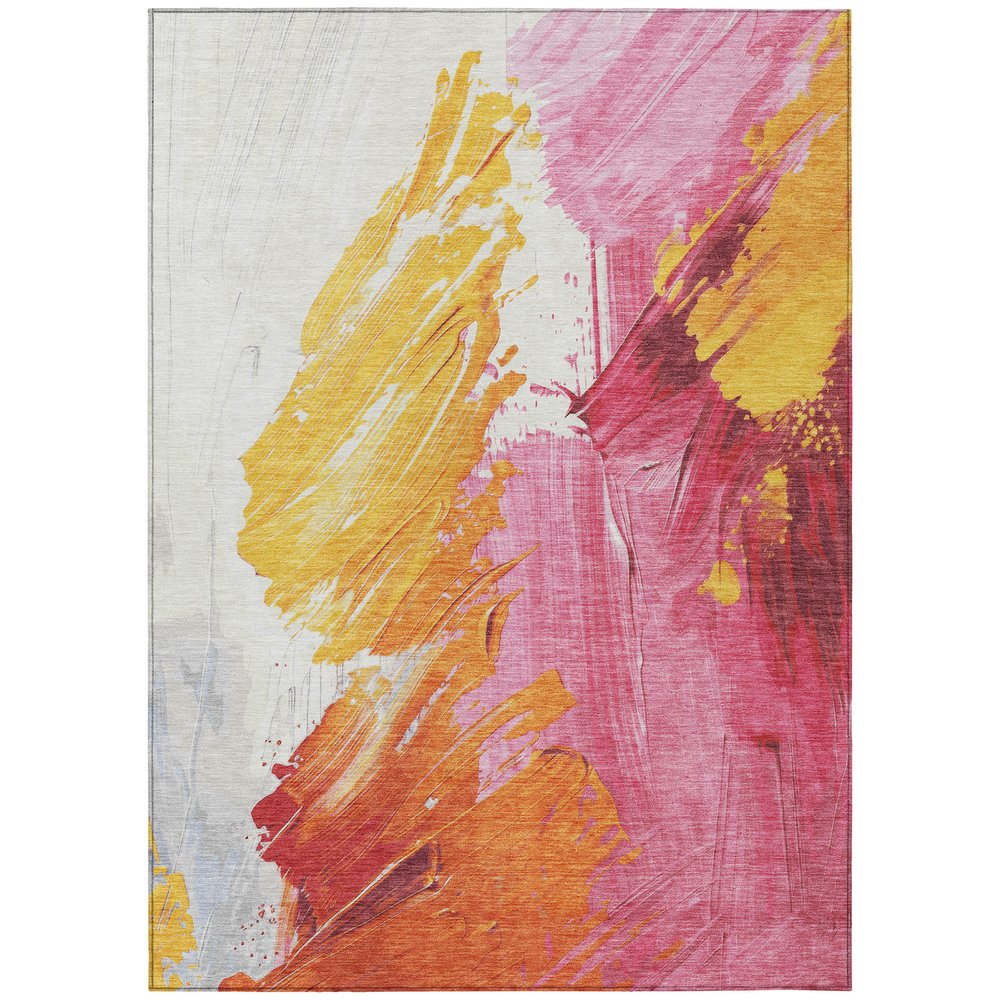 5'x8' Blush Gold Orange Abstract Washable Indoor Outdoor Area Rug