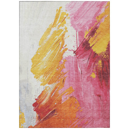 5'x8' Blush Gold Orange Abstract Washable Indoor Outdoor Area Rug