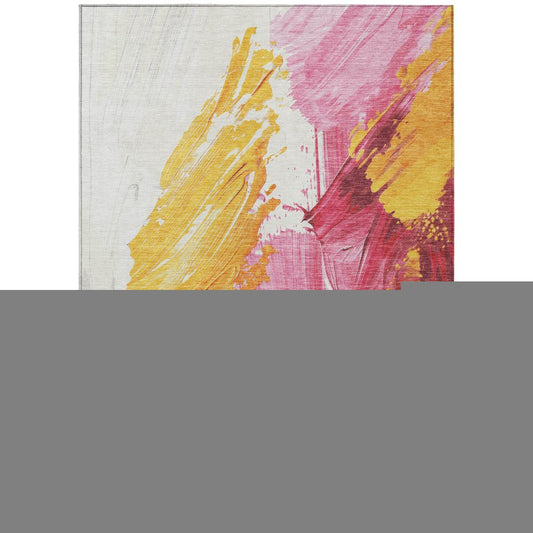 5'x8' Blush Gold Orange Abstract Washable Indoor Outdoor Area Rug