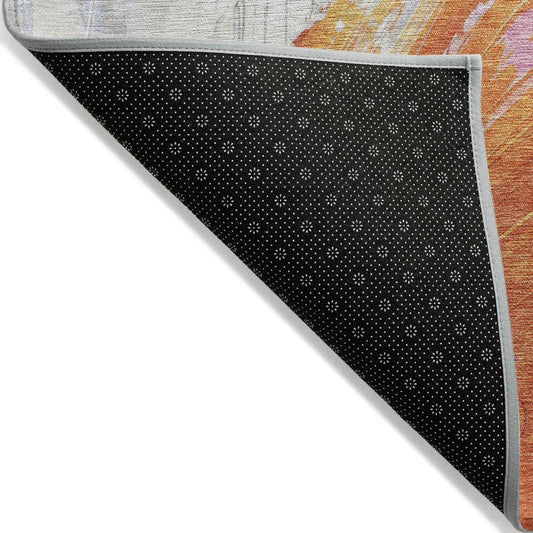 5'x8' Blush Gold Orange Abstract Washable Indoor Outdoor Area Rug