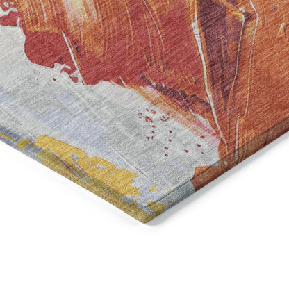 5'x8' Blush Gold Orange Abstract Washable Indoor Outdoor Area Rug