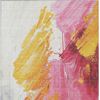 5'x8' Blush Gold Orange Abstract Washable Indoor Outdoor Area Rug