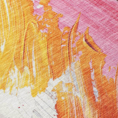 5'x8' Blush Gold Orange Abstract Washable Indoor Outdoor Area Rug