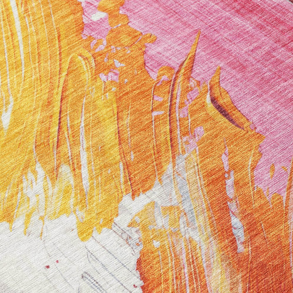 5'x8' Blush Gold Orange Abstract Washable Indoor Outdoor Area Rug