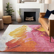 5'x8' Blush Gold Orange Abstract Washable Indoor Outdoor Area Rug - Fluent Trends Indoor Outdoor Rugs