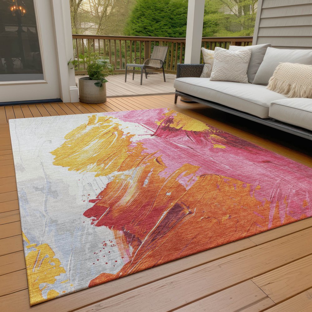 5'x8' Blush Gold Orange Abstract Washable Indoor Outdoor Area Rug