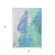 5'x8' Pale Aqua Mint Green Ivory Abstract Washable Indoor Outdoor Area Rug - Stain Resistant, Durable Polyester - Fluent Trends Indoor Outdoor Rugs