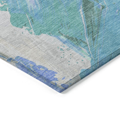 5'x8' Pale Aqua Mint Green Ivory Abstract Washable Indoor Outdoor Area Rug - Stain Resistant, Durable Polyester - Fluent Trends