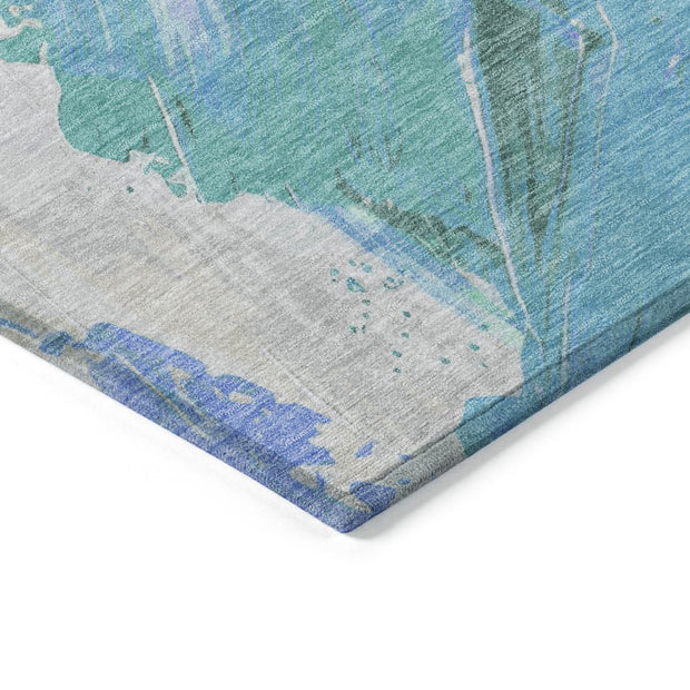 5'x8' Pale Aqua Mint Green Ivory Abstract Washable Indoor Outdoor Area Rug - Stain Resistant, Durable Polyester - Fluent Trends Indoor Outdoor Rugs