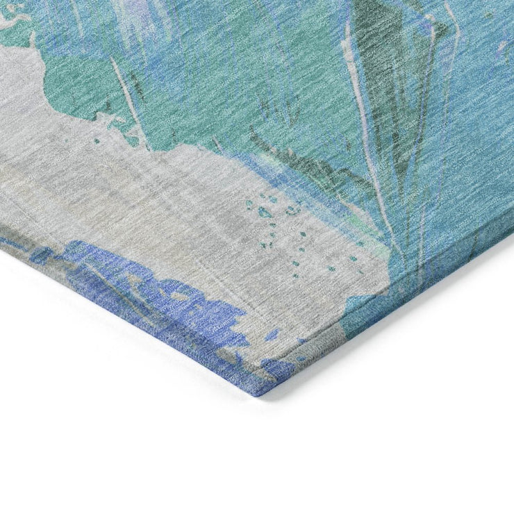 5'x8' Pale Aqua Mint Green Ivory Abstract Washable Indoor Outdoor Area Rug - Stain Resistant, Durable Polyester - Fluent Trends Indoor Outdoor Rugs