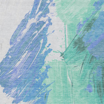 5'x8' Pale Aqua Mint Green Ivory Abstract Washable Indoor Outdoor Area Rug - Stain Resistant, Durable Polyester - Fluent Trends