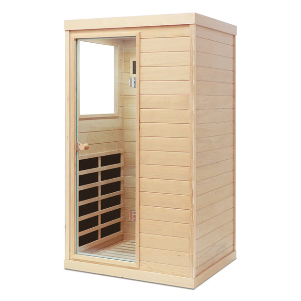 Natural Hemlock Wood | Mini One Person | Left Door Far Infrared Sauna - Fluent Trends