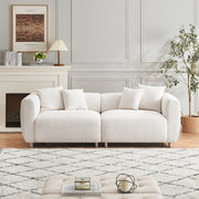 89" 3-Seater Sofa Couch - Off White Cotton Linen with Metal Legs & 4 Pillows - Fluent Trends