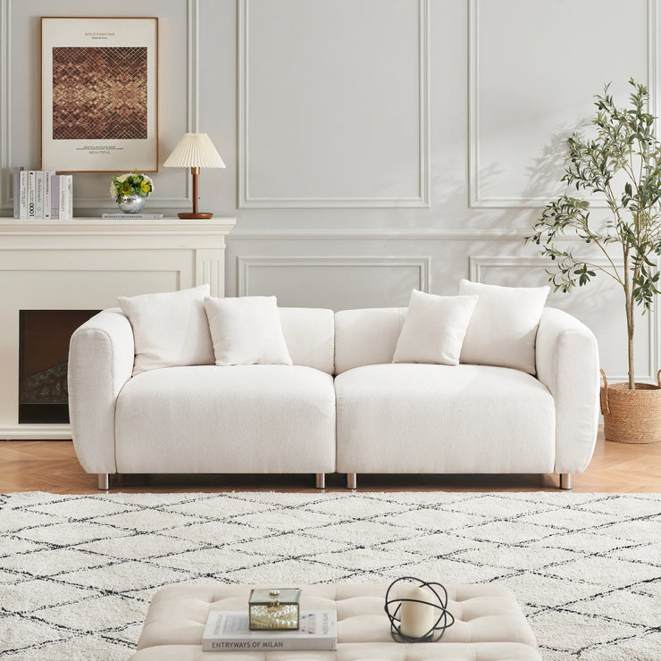89" 3-Seater Sofa Couch - Off White Cotton Linen with Metal Legs & 4 Pillows - Fluent Trends