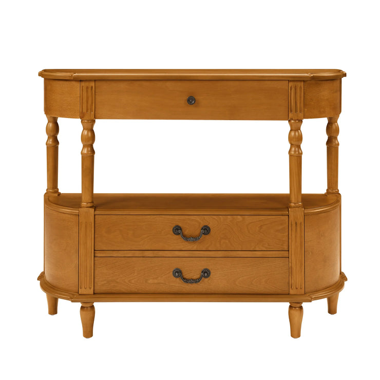 Retro Curved Wood Console Table with 3 Drawers, 43'' Entry Table with Storage Shelf, Sofa Table Behind Couch with Solid Wood Legs for Living Room Hallway, Brown - Fluent Trends