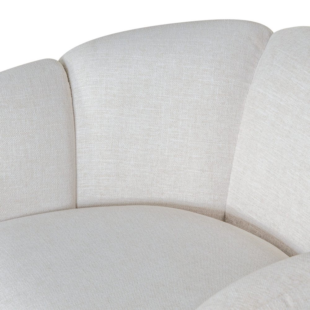 34" Off White and Natural Fabric Wood And Rattan Swivel Arm Chair