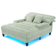 Green Chenille Chaise Lounge Sofa Bed with Adjustable Back & Smart RGB LED Lights - Fluent Trends