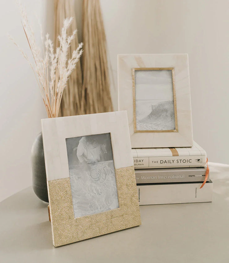 Mukhendu 4x6 Picture Frame - Bone, Brass Inlay - Fluent Trends