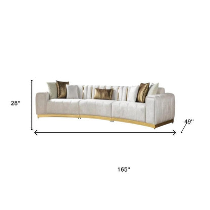Gold And White Velvet Curved Three Piece Sectional With Toss Pillows HomeRoots