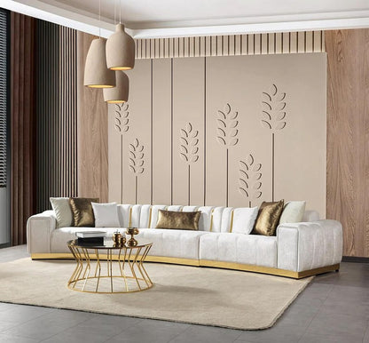 Gold And White Velvet Curved Three Piece Sectional With Toss Pillows HomeRoots