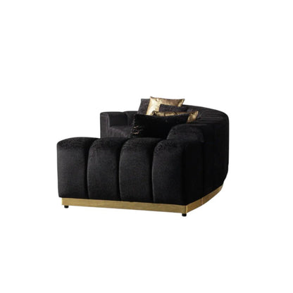 Black Velvet Curved Three Piece Sectional With Toss Pillows - Fluent Trends Sectionals