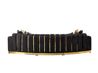 Black Velvet Curved Three Piece Sectional With Toss Pillows HomeRoots