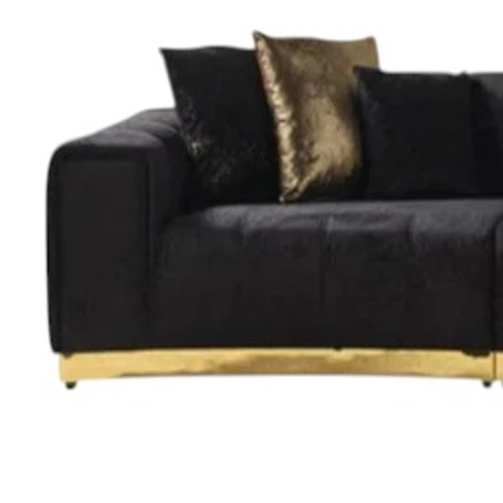 Black Velvet Curved Three Piece Sectional With Toss Pillows - Fluent Trends Sectionals