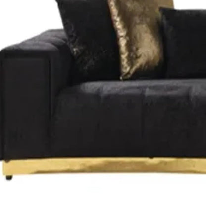 Black Velvet Curved Three Piece Sectional With Toss Pillows HomeRoots