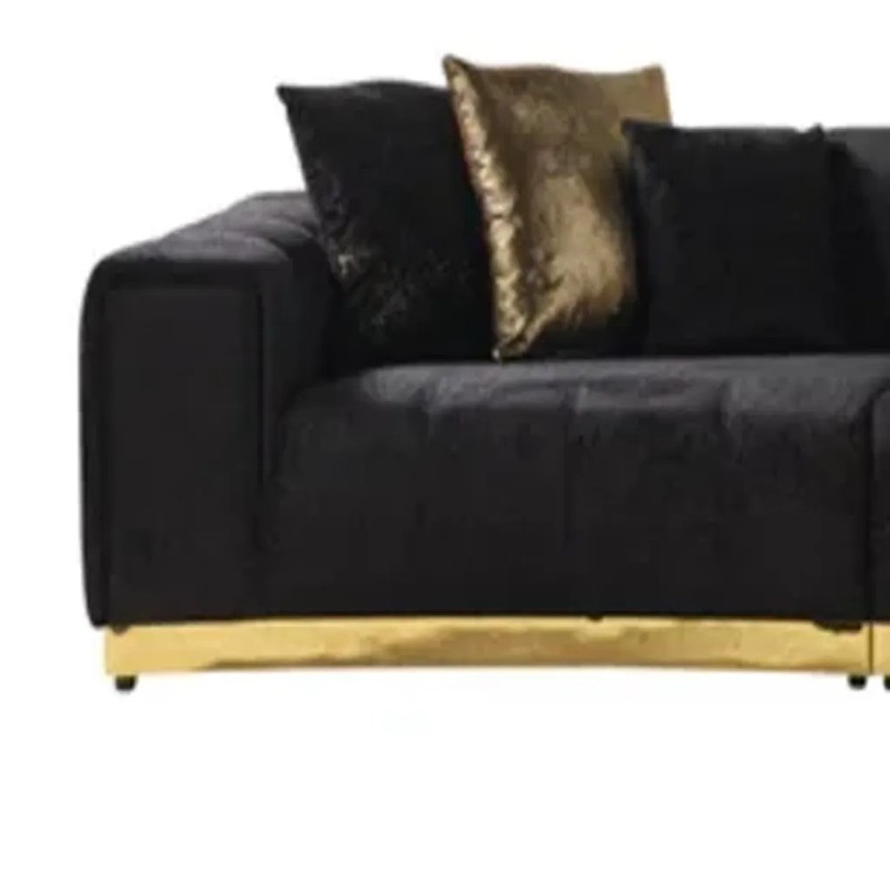 Black Velvet Curved Three Piece Sectional With Toss Pillows HomeRoots
