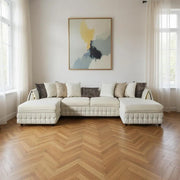 Cream Velvet U Shaped Sofa and Chaise Sectional With Toss Pillows - Fluent Trends