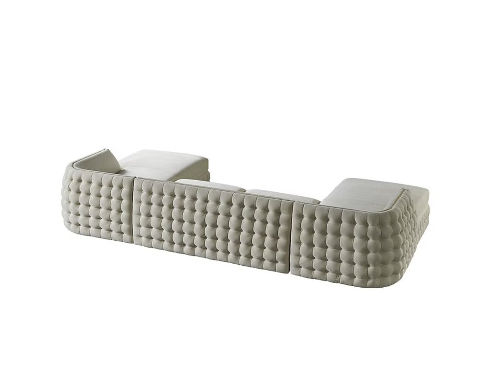 Cream Velvet U Shaped Sofa and Chaise Sectional With Toss Pillows HomeRoots