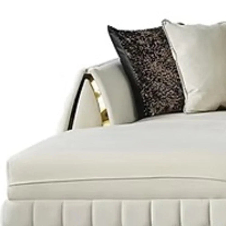 Cream Velvet U Shaped Sofa and Chaise Sectional With Toss Pillows - Fluent Trends