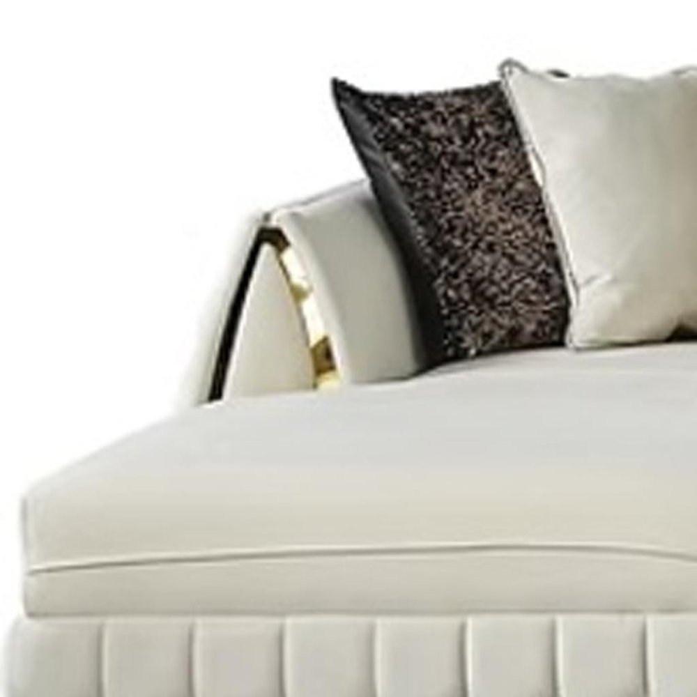 Cream Velvet U Shaped Sofa and Chaise Sectional With Toss Pillows HomeRoots