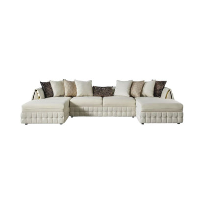 Cream Velvet U Shaped Sofa and Chaise Sectional With Toss Pillows HomeRoots