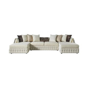 Cream Velvet U Shaped Sofa and Chaise Sectional With Toss Pillows - Fluent Trends