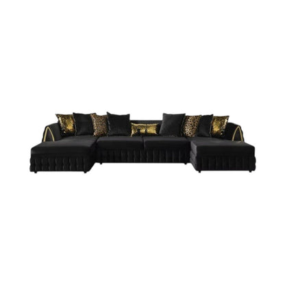 Black Velvet U Shaped Sofa and Chaise Sectional With Toss Pillows HomeRoots