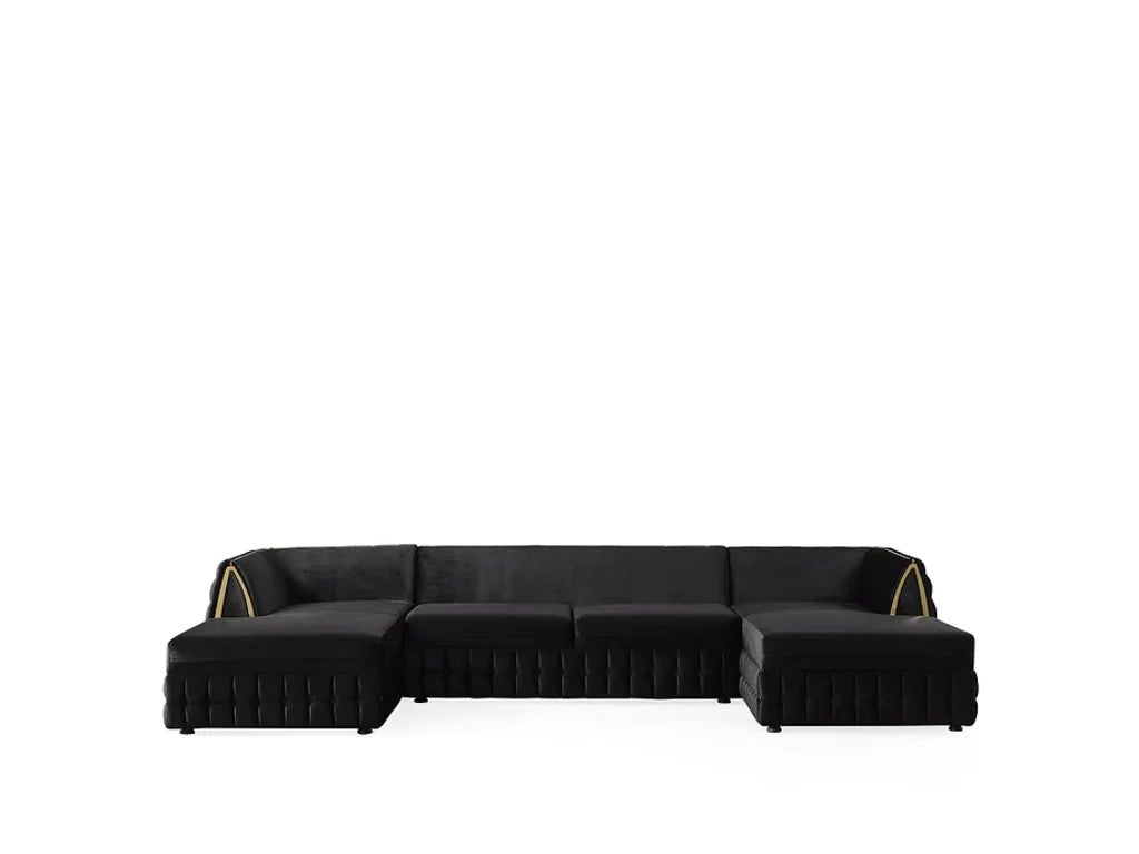 Black Velvet U Shaped Sofa and Chaise Sectional With Toss Pillows HomeRoots