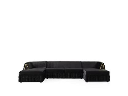 Black Velvet U Shaped Sofa and Chaise Sectional With Toss Pillows HomeRoots