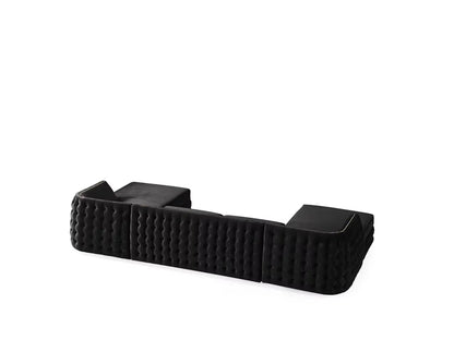 Black Velvet U Shaped Sofa and Chaise Sectional With Toss Pillows HomeRoots
