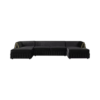 Black Velvet U Shaped Sofa and Chaise Sectional With Toss Pillows HomeRoots