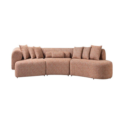 Orange Boucle Modular Curved Three Piece Sectional With Toss Pillows