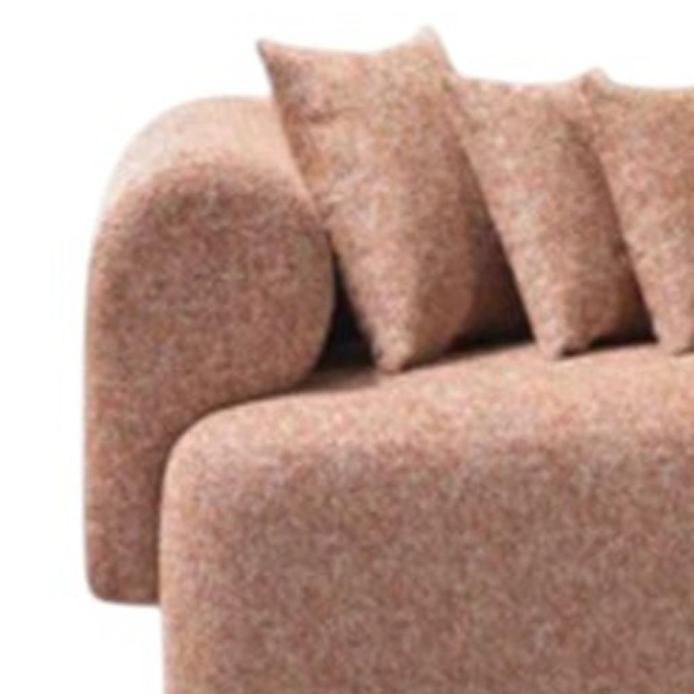 Orange Boucle Modular Curved Three Piece Sectional With Toss Pillows