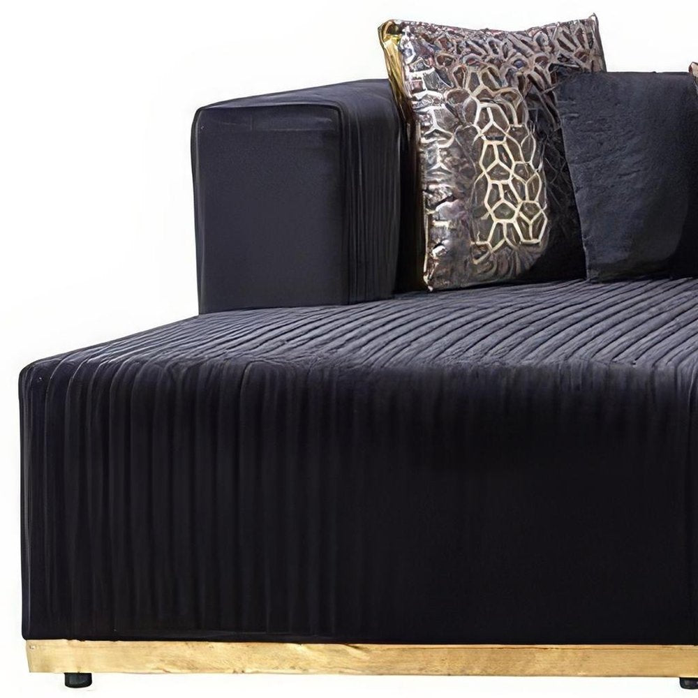 Black Velvet Modular U Shaped Four Piece Sofa and Chaise Sectional With Toss Pillows HomeRoots