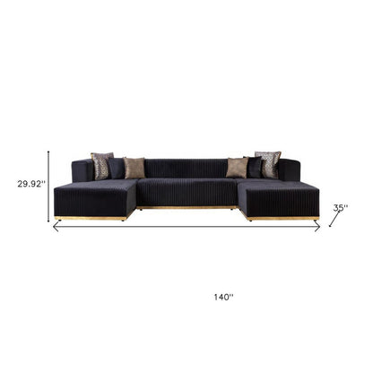 Black Velvet Modular U Shaped Four Piece Sofa and Chaise Sectional With Toss Pillows HomeRoots
