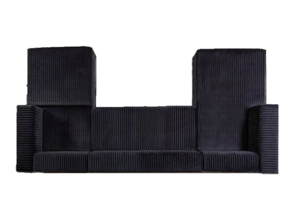 Black Velvet Modular U Shaped Four Piece Sofa and Chaise Sectional With Toss Pillows HomeRoots