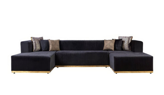 Black Velvet Modular U Shaped Four Piece Sofa and Chaise Sectional With Toss Pillows HomeRoots