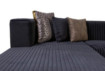 Black Velvet Modular U Shaped Four Piece Sofa and Chaise Sectional With Toss Pillows HomeRoots